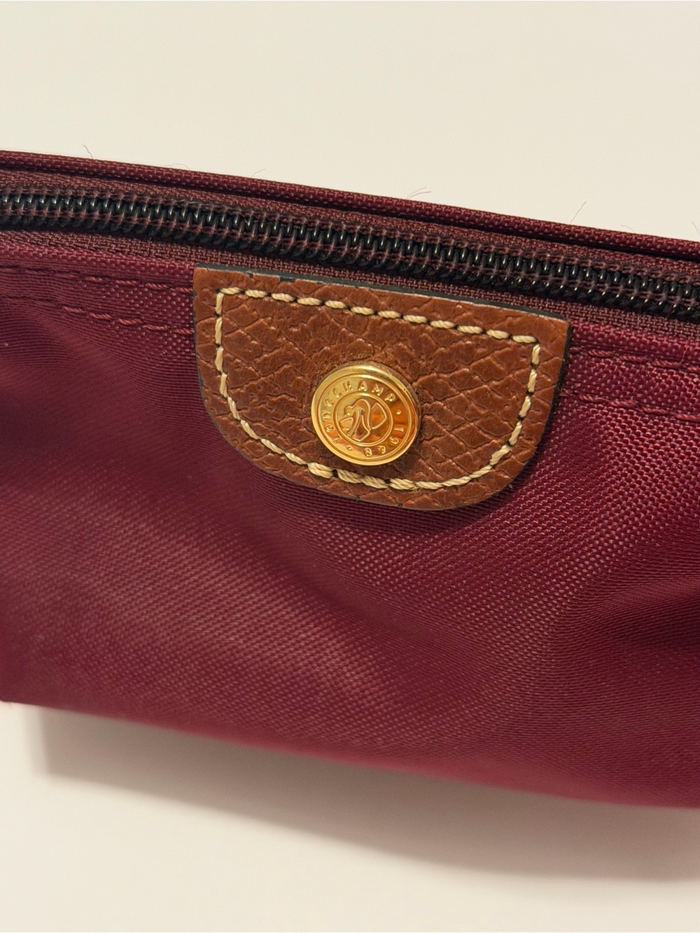 Longchamp Le Pliage Burgundy Nylon Coin purse with Brown Trim - Picture 9 of 9